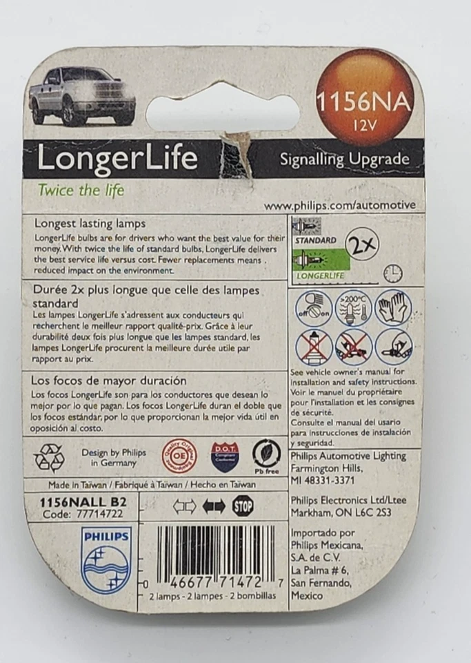 Philips LongerLife 1156NA 26,88 W Dos Bombillas Señal de Giro Delantera Luz de Repuesto Foto 2 de 3