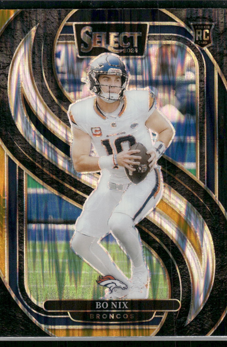 #117 Bo Nix 2024 Panini Select Rookie Black & Gold Prizm Shock