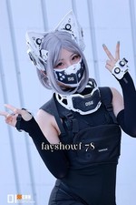 Cyberpunk Face Mask Headwear Mechanical Cat Ear Hair Hoop Cosplay Hairband Props