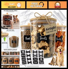 Airtight Dog Treat Container Set - 3 Clear Acrylic Jars with Bamboo Lids  Label