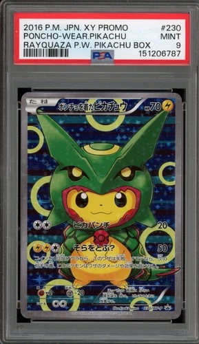 Pokemon Poncho-Wearing Pikachu Rayquaza Japanese Full Art Promo 230/XY-P PSA 9