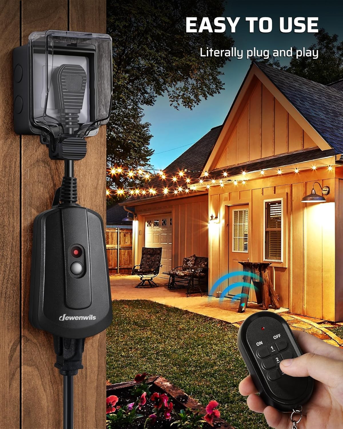 DEWENWILS Outdoor Wireless Remote Control Outlet Kit, Seperate 3 Pack Black 