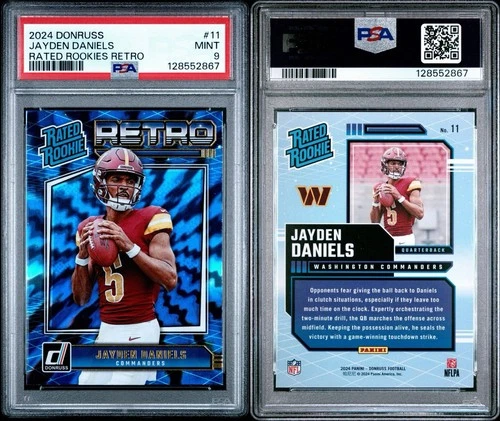 2024 DONRUSS RATED ROOKIE RETRO JAYDEN DANIELS RC # 11 PSA 9 MINT COMMANDERS