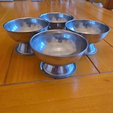 4 x Stainless Steel Ice Cream Sundae Coupe Dishes Footed Cups Vintage Retro