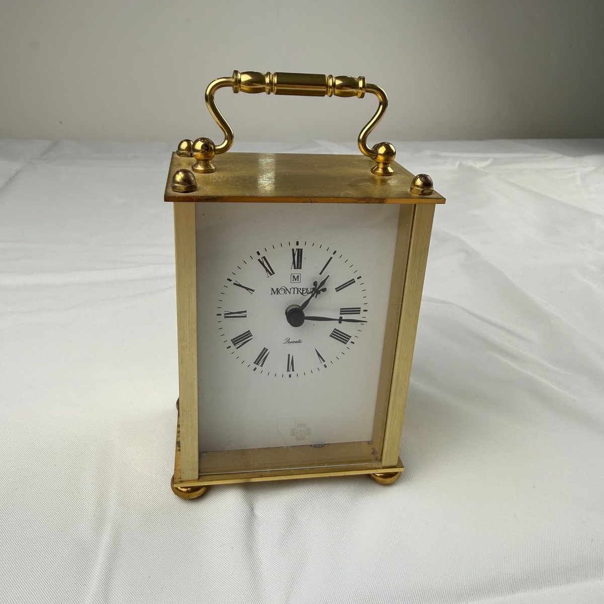 Montreux Vintage Brass Quartz Carriage Clock Made in Germany Roman
