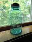 VINTAGE AQUA BLUE BALL PERFECT MASON HALF GALLON FRUIT JAR, NOS ZINC LID #QA — photo 1