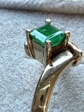 Bright Green Emerald Square Cut 14k Yellow Gold Ring