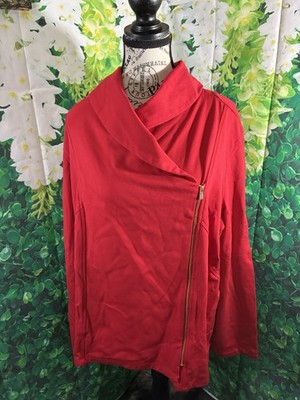 Iman Size XLarge Red Zip Up Jacket Soft Gold Color Zipper Long Sleeve