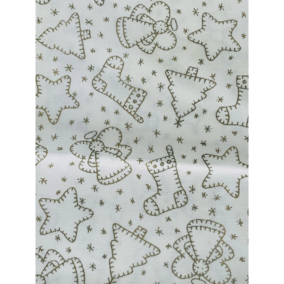 Christmas Fabric Cotton 46" x 23" Cream Gold Outline Stitched Pictures Art Quilt - Image 4 of 4