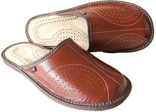 Men's Leather Slippers Slip On Shoes Size UK 6.5-11 Mules Sandals Scuffs Slides
