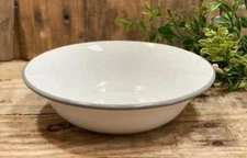 NEW Farmhouse SOUP BOWL Enamelware White Gray Rim Retro Style Enamel 2"H x 7"D