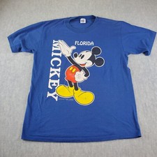 Vtg Mickey Mouse Shirt Mens XL Blue Velva Sheen Florida Walt Disney Made in USA