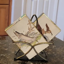 Vtg Cheer-Up Playing Card Metal Caddy + 2 New Remembrance Bridge Playing Cards