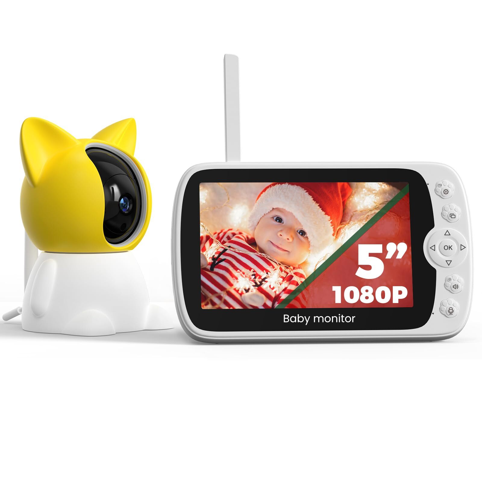 Baby Monitor with Camera and Audio 1080P Baby Monitor No WiFi 5'' LCD Screen ...-image