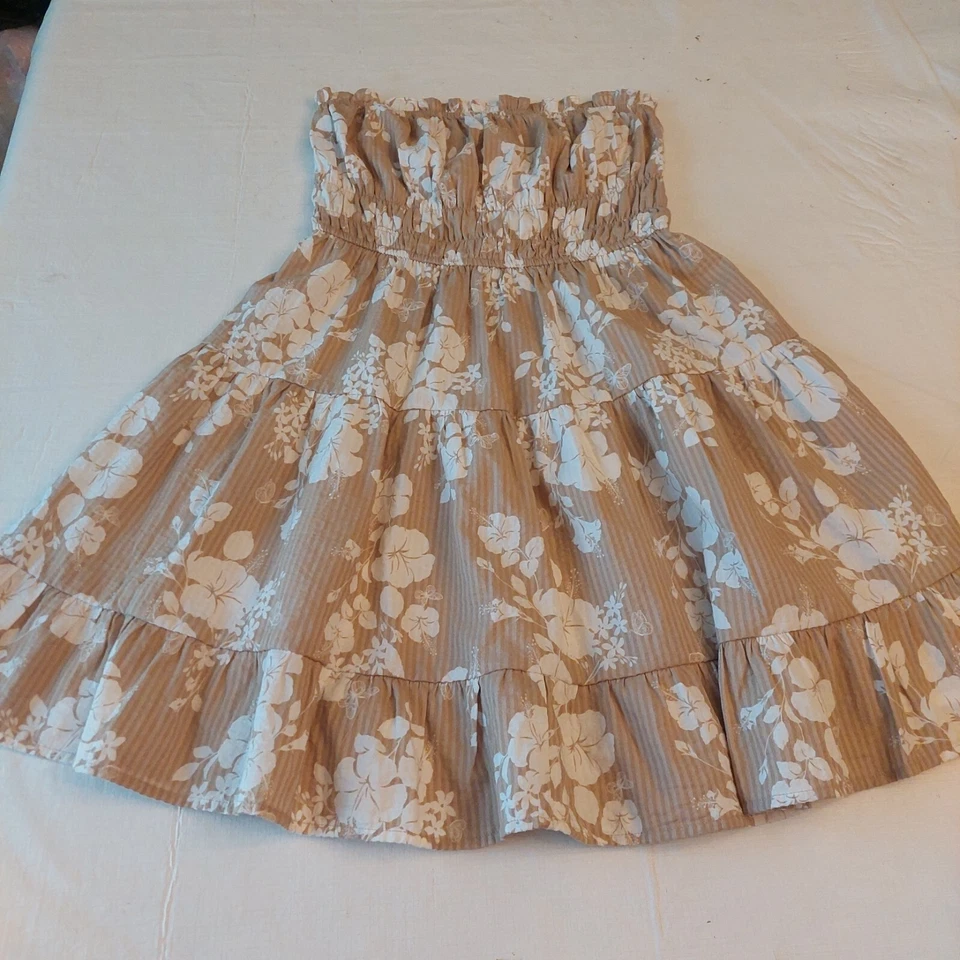 Mini Vestido Aeropostale Blanco Tostado Floral Sin Mangas en Niveles Cottagecore Playa Talla L Foto 3 de 4