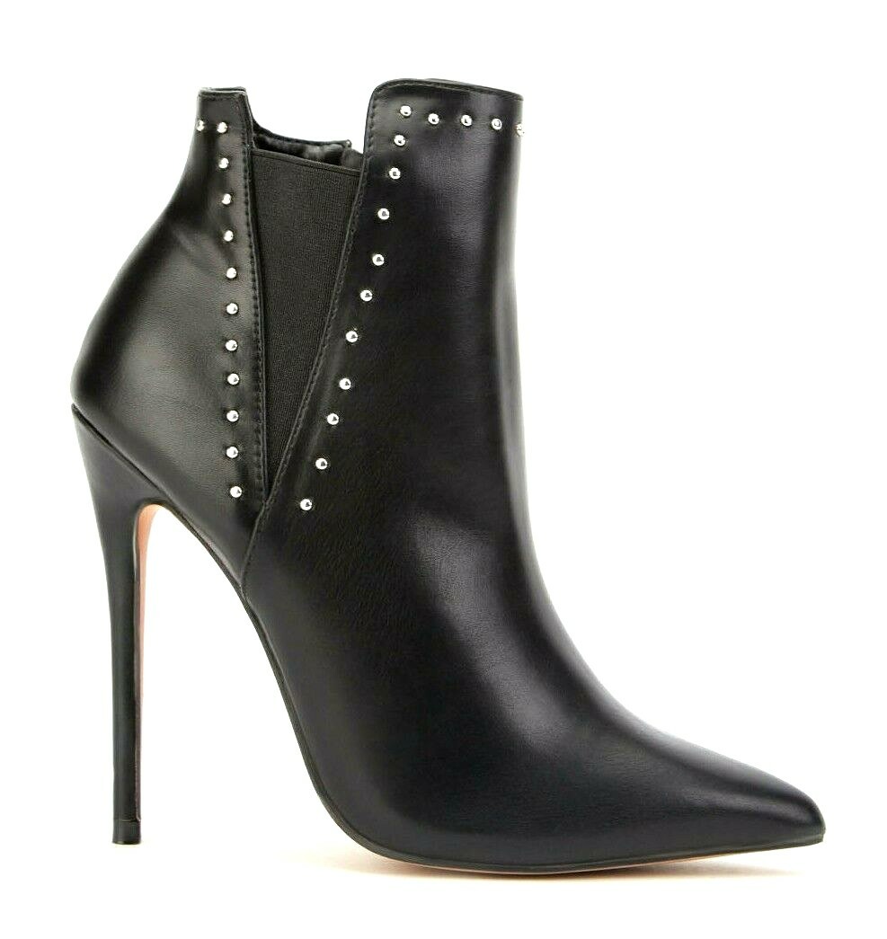 SIZE BLACK STUD HIGH HEEL STILETTO SEXY ANKLE BOOTS BNWB RP