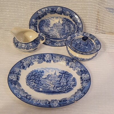 VINTAGE ENOCH ENGLISH WOOD SCENERY WOODS WARE LOT OF 5/ Blue