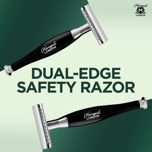 Maquinilla de afeitar de seguridad de doble filo Haryali para hombre y mujer, mango ergonómico de metal negra - Imagen 7 de 9