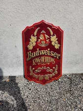 Vintage 1983 Embossed Metal  Budweiser King Of Beers Advertising Metal Sign NOS