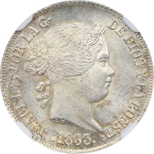 Spain 1863S 2 reales Queen Isabel II NGC MS64