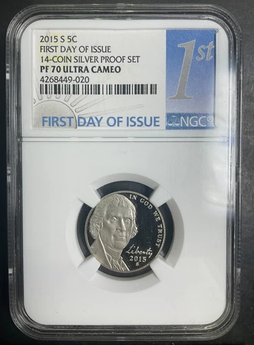 NGC PR70 2015-S Jefferson Nickel 5c PERFECT 1st Day of Issue Silver Proof Set 9