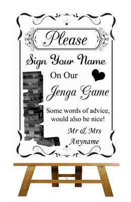 Schwarz-weiß Jenga Gästebuch personalisiert Hochzeit Schild / Poster