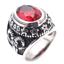 All Seeing Eye Red CZ Masonic Wedding Ring Stainless Steel Horn Ram Star Ring