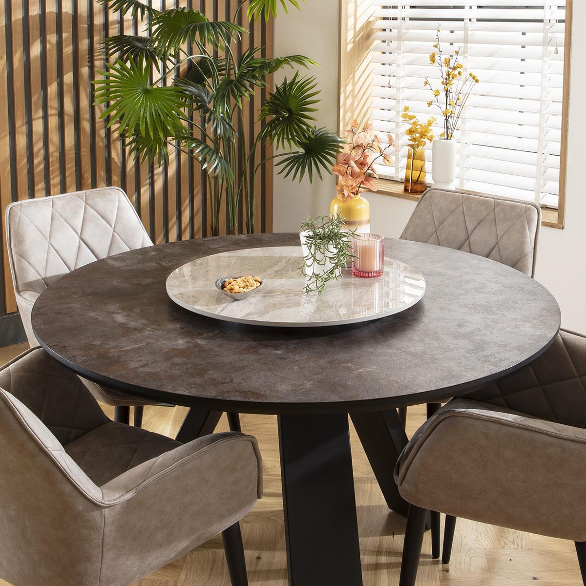 Large Ceramic Marble Lazy Susan Turn Table For Dining Table Grey 60cm