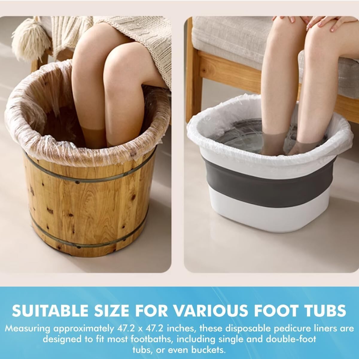 Disposable Pedicure Liner, Portable Premium Plastic Bags Fit All Pedicure  50Pcs