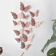 12 pcs 3d cute rose gold butterfly wall decor, party, wedding, diy