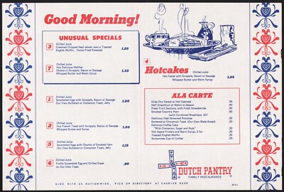 Vintage placemat DUTCH PANTRY Family Restaurants Good Morning breakfast menu