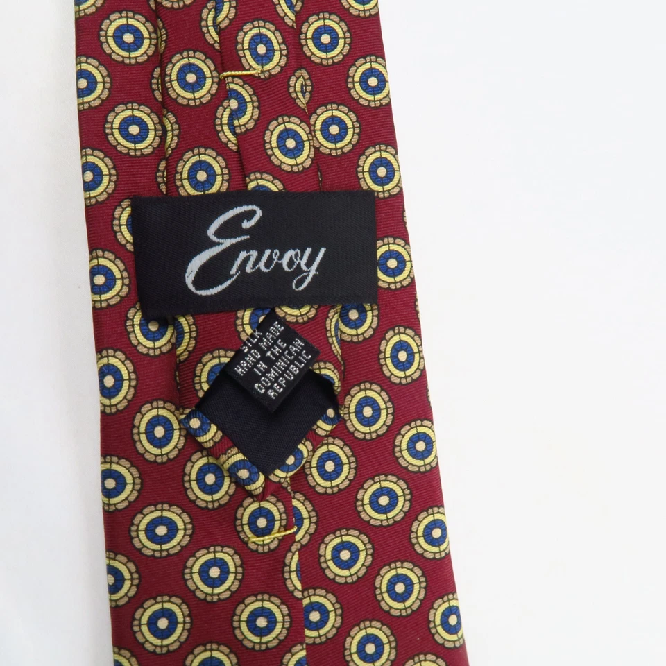 Corbata de cuello estrecha vintage Envoy rojo dorado azul patrón de foulard geométrico para hombre 56x3 Foto 3 de 4