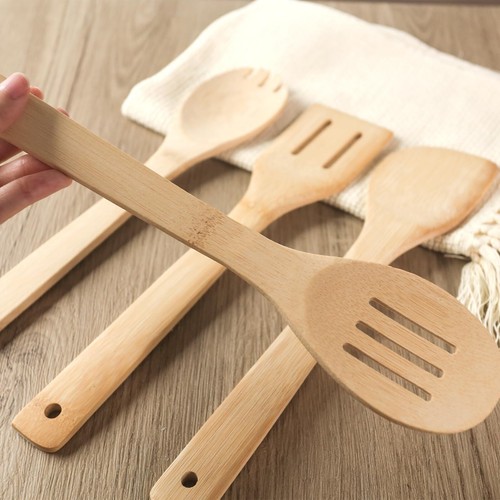 6 Pack Wooden Cooking Utensils Set Non-Stick Kitchen Spatulas Spoons - Picture 3 of 6