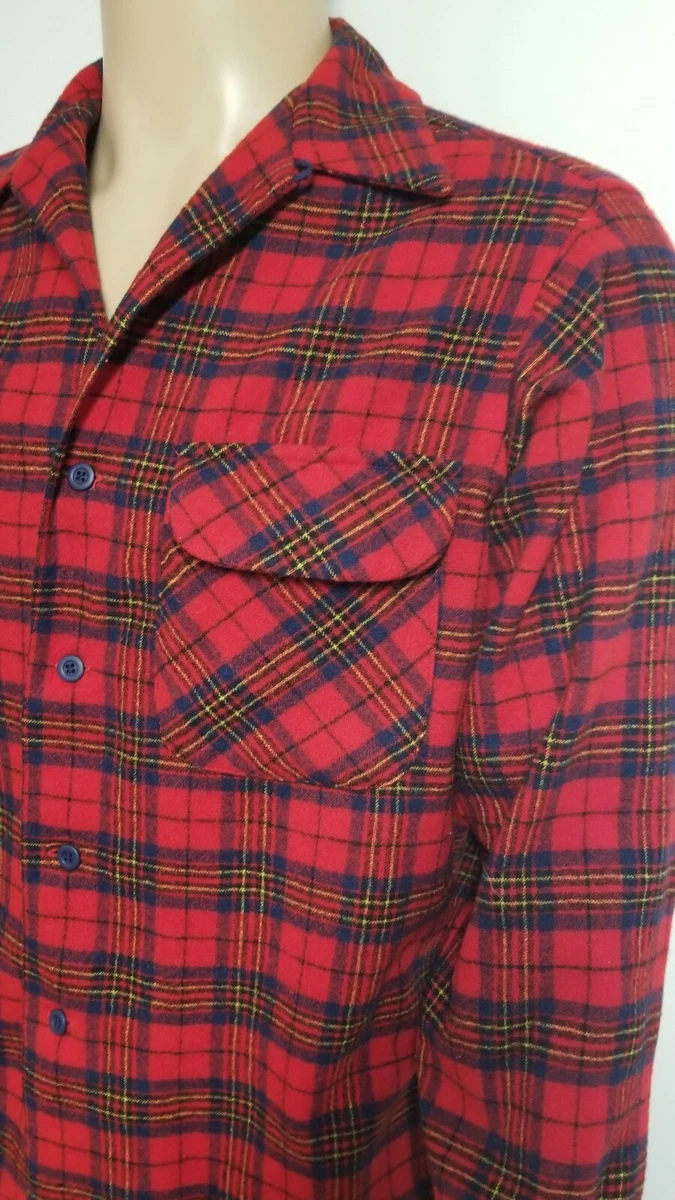 Vtg 50s 60s Pendleton Loop Collar 100% Wool Board Shirt Multi Color Plaid Mens M