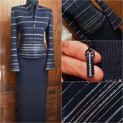 MINT ST JOHN EVENING NAVY/ Horizontal line of glittering Rhinestone SUIT; JACKET