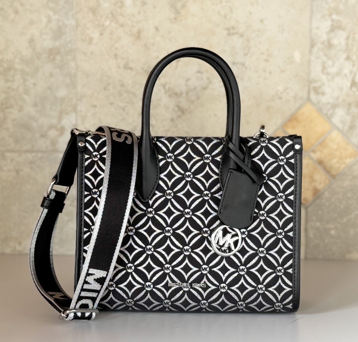 MK Black and White Designer Women\'s Bag and 6 shoes Backpack Designer By Michael Kors, Size: Medium main image 4