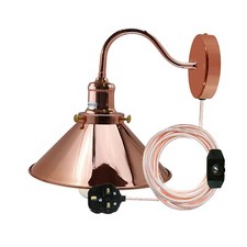 Vintage Plug In Wall Light 2m Cable Dimmer Switch Black Metal E27 Bedside Lamp