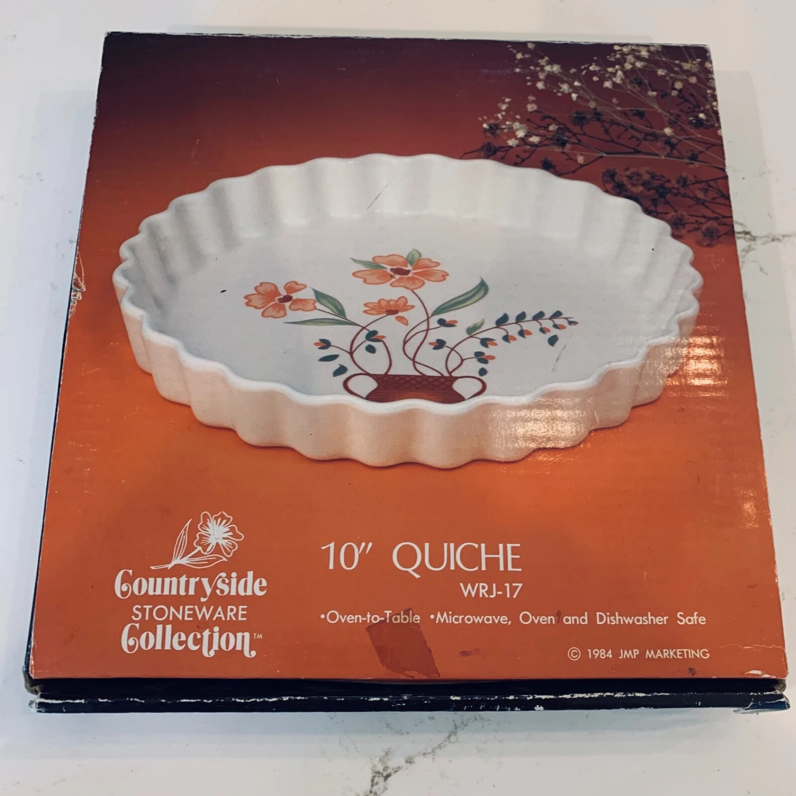 Vintage Countryside Stoneware Quiche Dish - Oven/Microwave/Freezer Safe Unused
