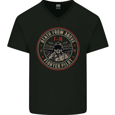 Death From Above F-16 Fighter Pilot RAF Herren V-Neck Baumwoll Maglietta