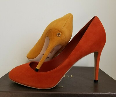 GUCCI CLASSIC AMAZING COLORS SUEDE GOLD GG LOGO PUMPS EU 39 39.5 I LOVE SHOES