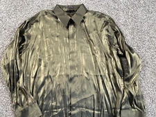 VTG Y2K Club Style Rayon Shirt Adult XL 17.5 34/35 Dark Gold Club Disco