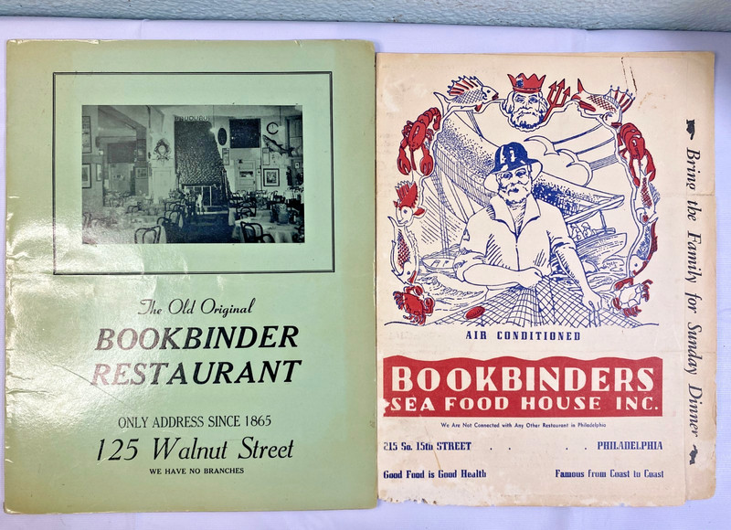 2 - 1940's VINTAGE Bookbinder Restaurant Menus - Philadelphia, PA - COOL!