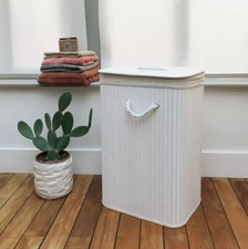 Bamboo Laundry Basket With Lids & Liner Foldable Washing Clothes Bin Hamper New