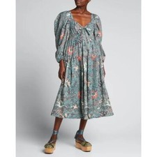 ULLA JOHNSON Kemala Printed Long-Sleeve Midi Dress Malachite Size 6Retail $445