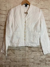 Madison Studio Linen Jacket Womens 6 Pure White Boxy Lagom Button Front Beachy