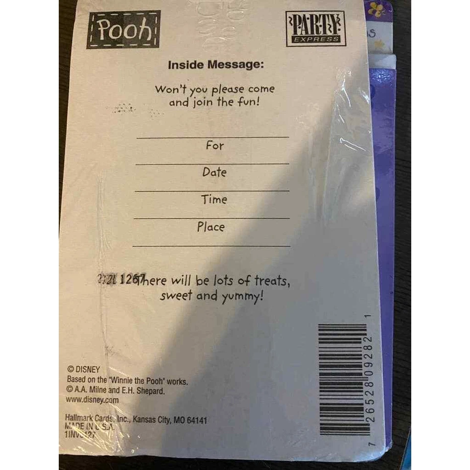 Nuevo en Paquete Invitaciones de Fiesta de Cumpleaños Winnie the Pooh -- 2 Paquetes de 8 Foto 2 de 2