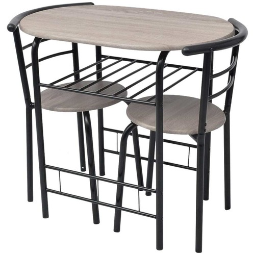 Breakfast Bar Set MDF Iron Dining Table 2 Stools Chairs Kitchen Silver/Black New - Picture 14 of 14