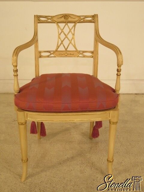 29205: Regency Paint Decorated Open Arm Occasional Chair w Cane Seat and Cushion