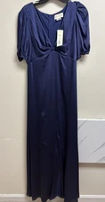 Sachin & Babi Alli Gown Deep Cobalt Blue Puff Sleeve Maxi Dress Size 6 READ