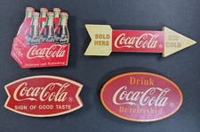 Lot Of 4 Vintage Coca-Cola Refrigerator Magnets Wood Block Signs Retro Coke